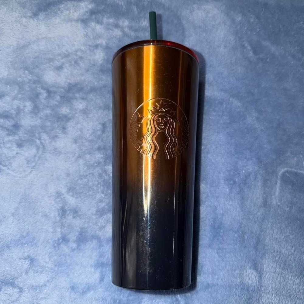 Starbucks Metal Ombré 24 Ounce Cup Copper/Emerald Dark Green Screw Down lid new